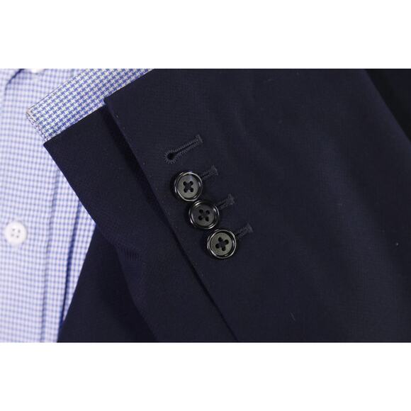 J Lancaster Custom Tailored Solid Navy Blue Woven Wool Blazer Jacket 44L - Picture 7 of 10